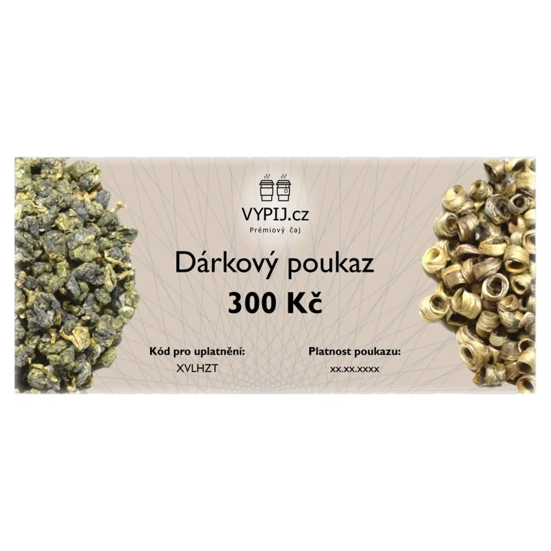 Dárkový poukaz na čaj v hodnotě 300 Kč | Prémiové čaje | vypij.cz Dárkový poukaz v hodnotě 300,- Kč